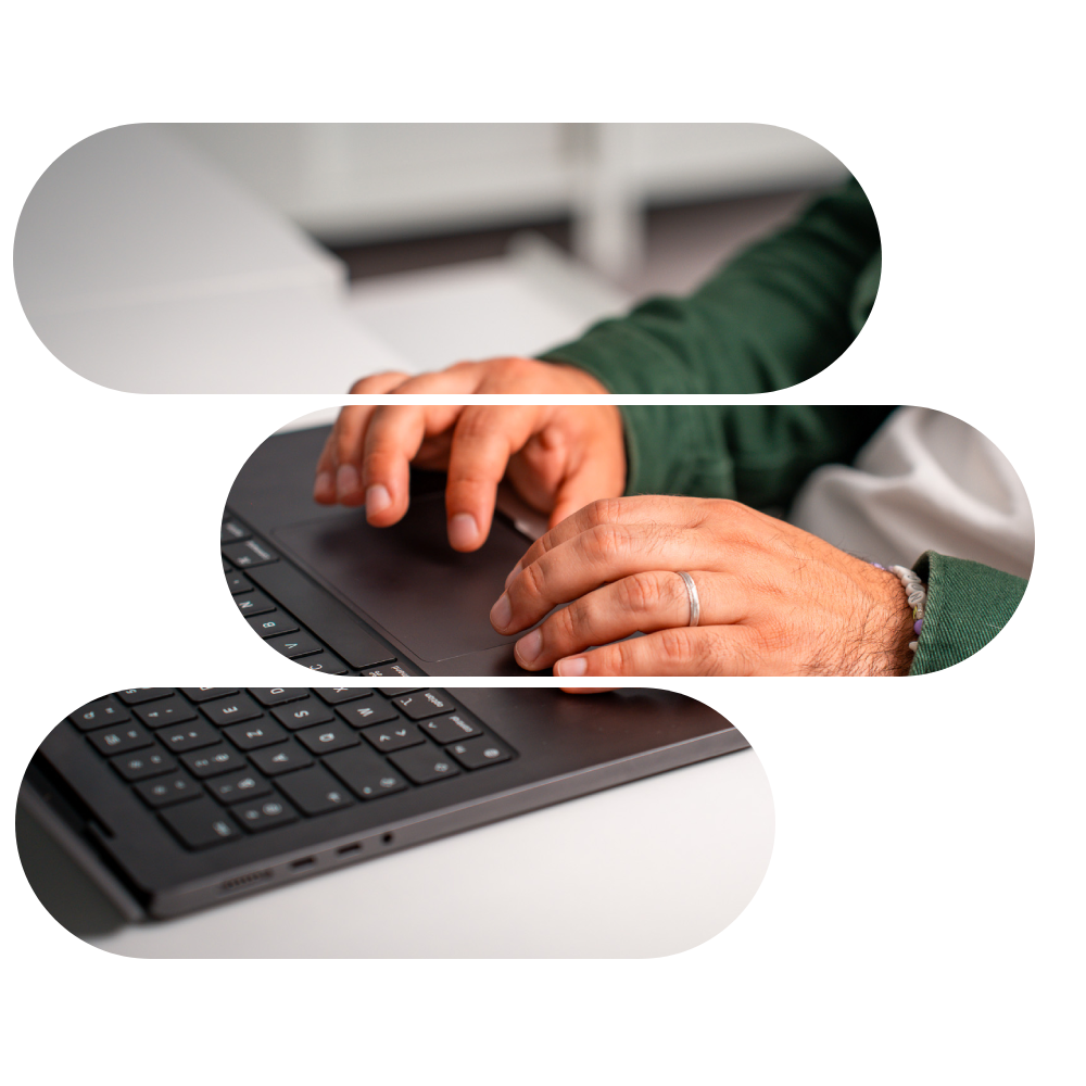 mains d'un membre de l'équipe de l'agence web Qwery entrain de taper sur un clavier de Pc portable